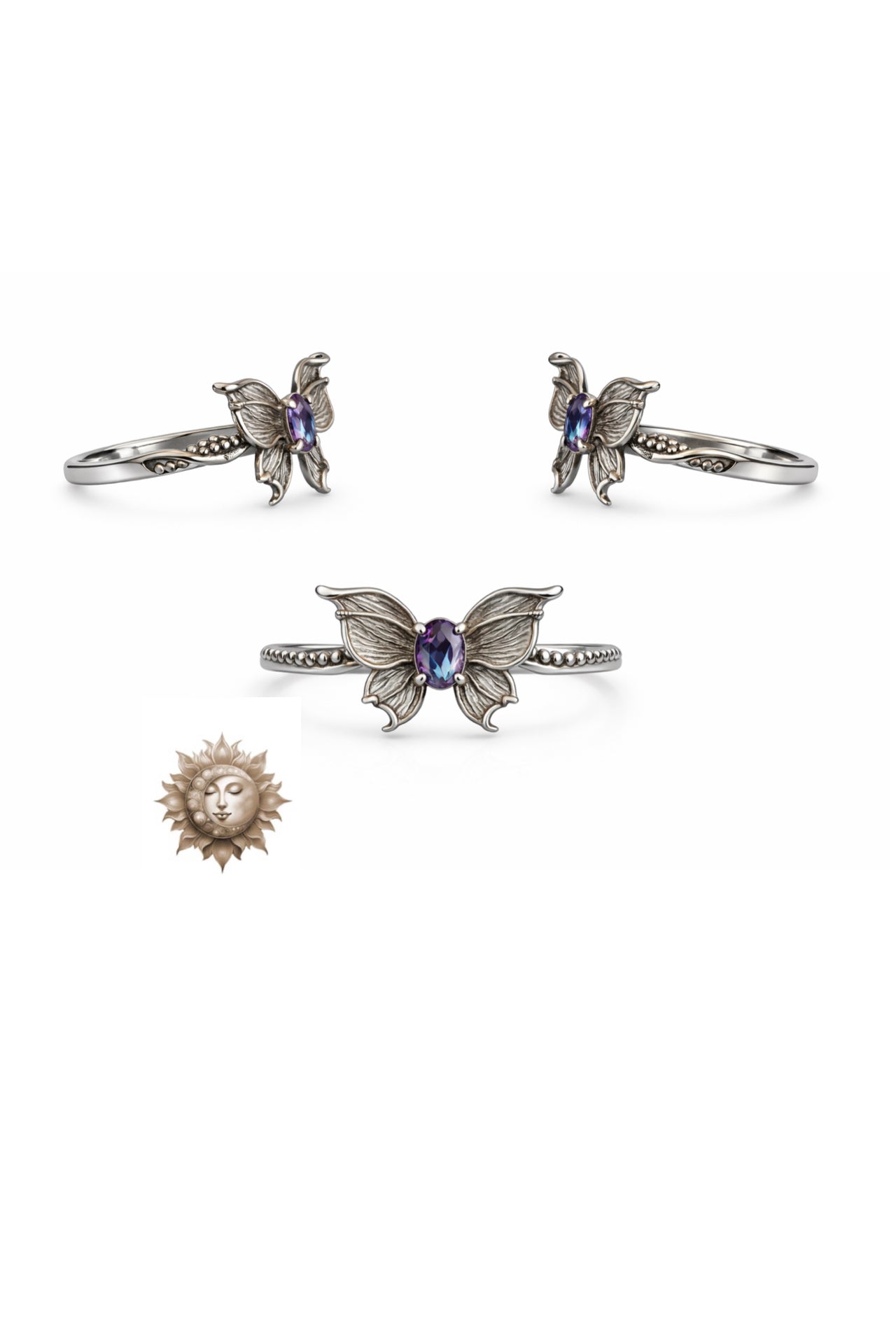 Alexandrite Butterfly Adjustable 925 Sterling Silver Ring
