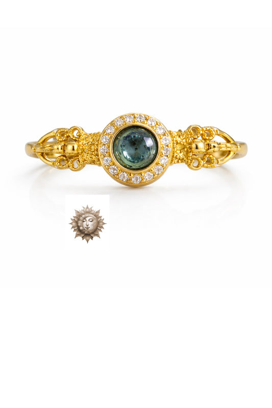 Blue Apatite and Zircon Adjustable 18 Carat Plated 925 Sterling Silver Ring