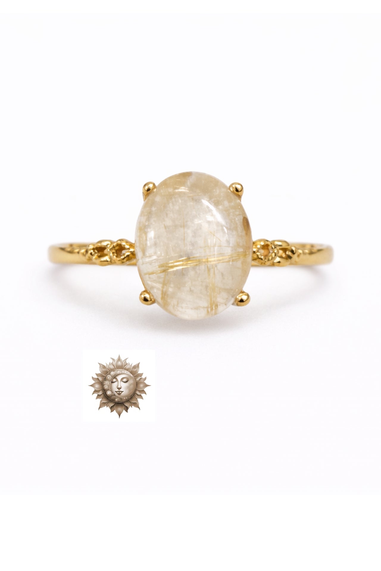 Golden Rutile in Quartz 18 Carat Gold Plated 925 Sterling Silver Adjustable Ring