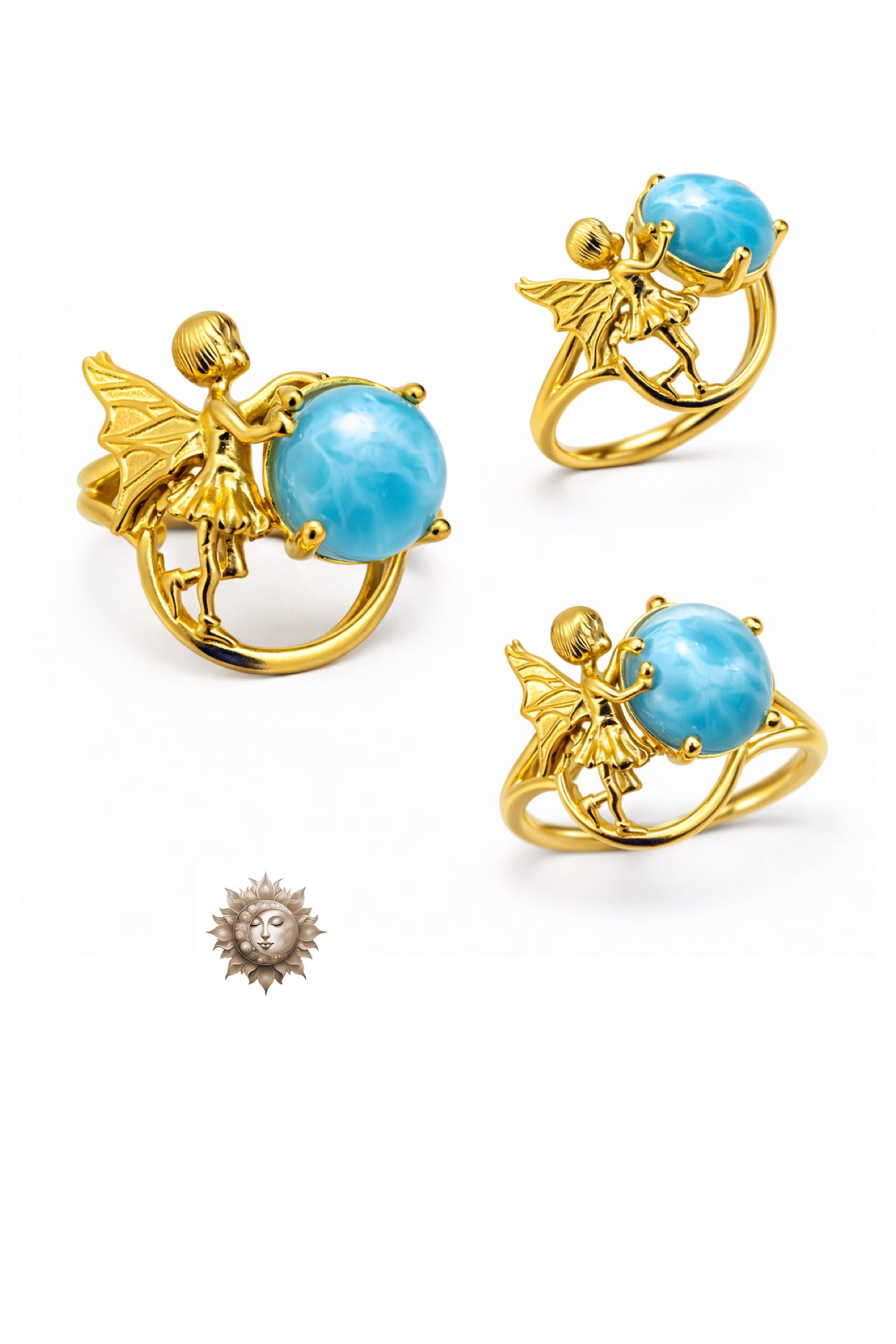 Larimar Fairy Ring 18 Carat Gold Plated 925 Sterling Silver Adjustable