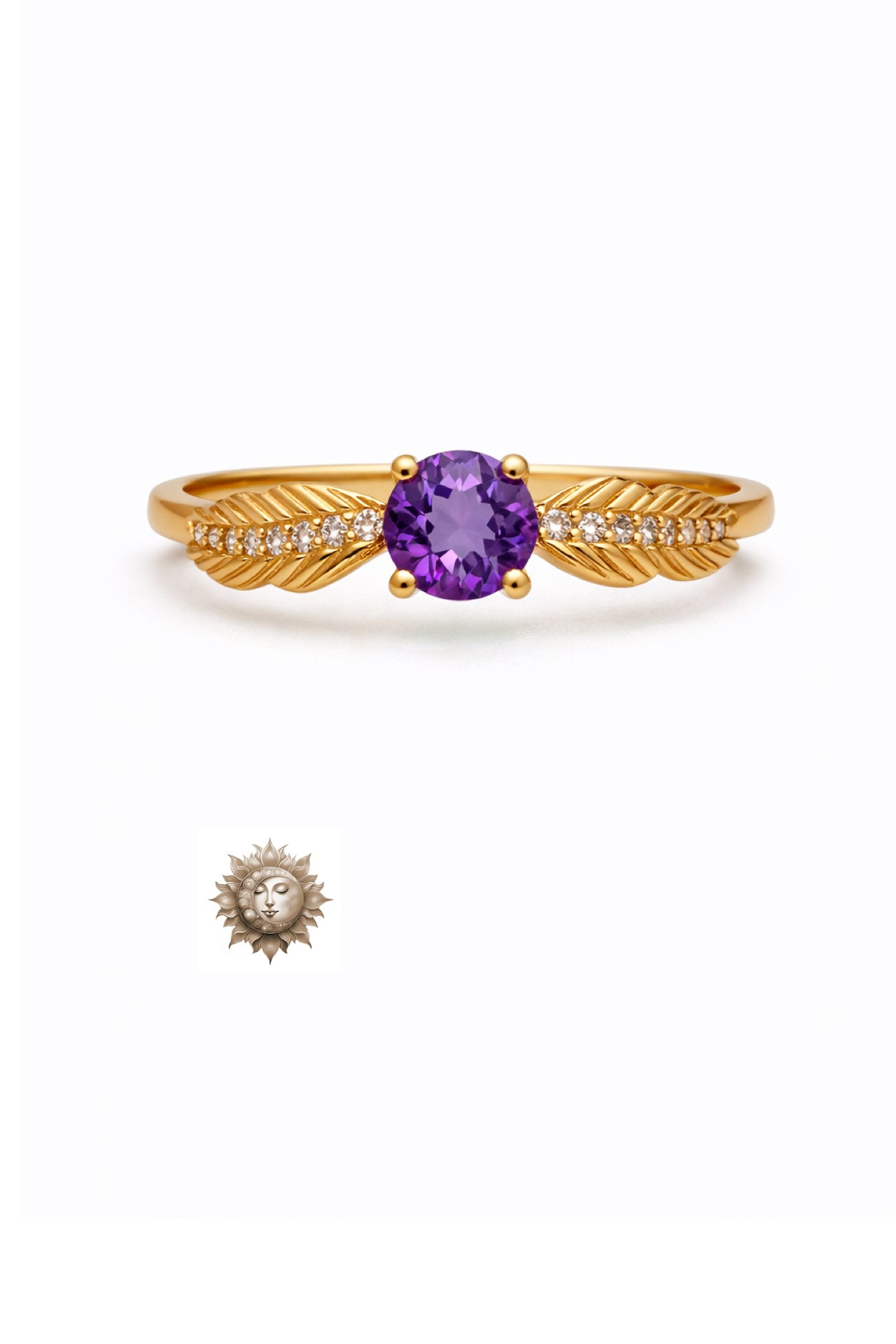 Amethyst and Zircon 18 Carat Plated 925 Sterling Silver Adjustable Ring