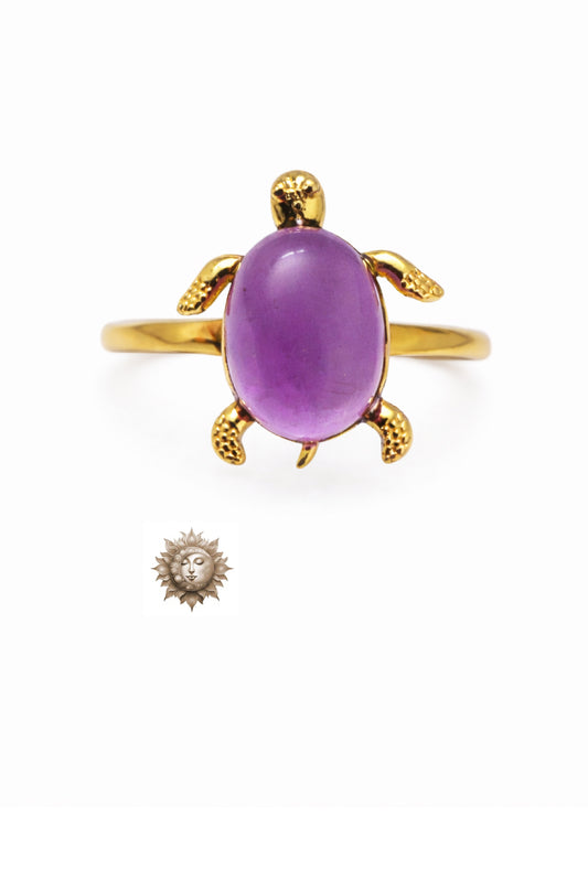 Amethyst Turtle Ring 18 Carat Gold Plated Sterling Silver Adjustable