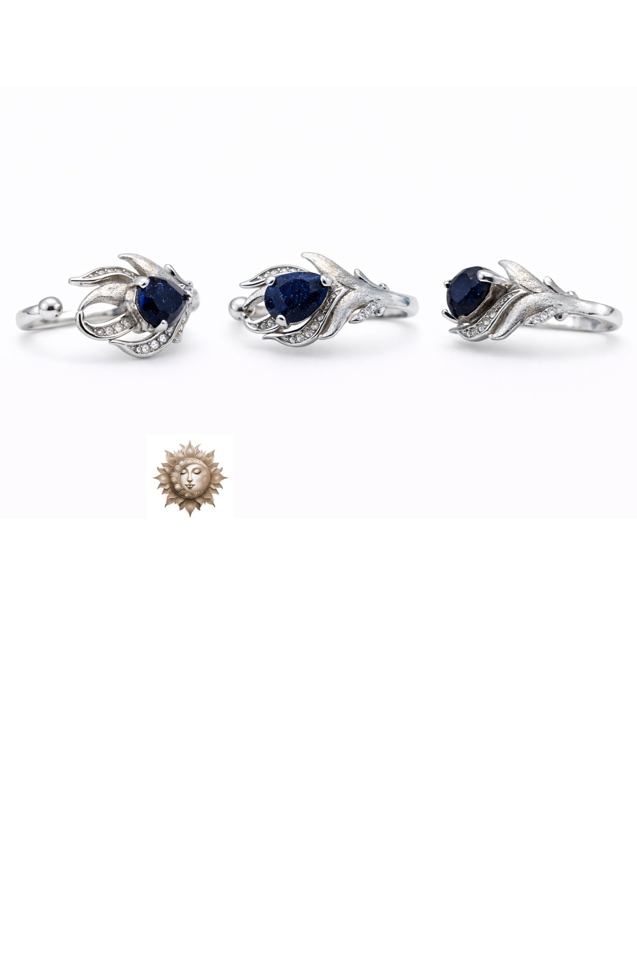 Intricate Blue Sandstone 925 Sterling Silver Adjustable Ring