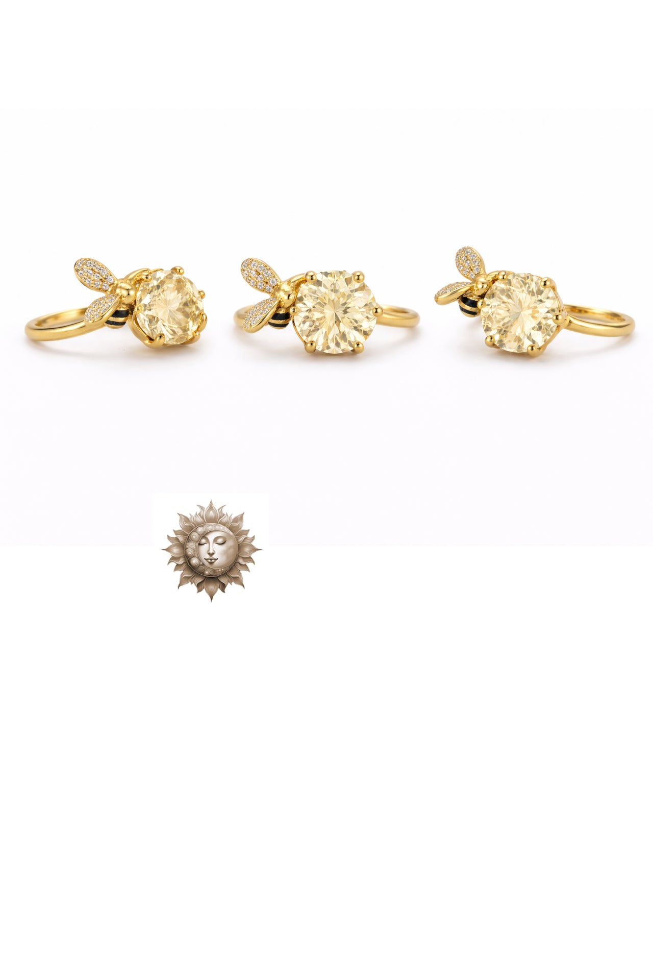 Citrine Bee Ring 18 Carat Gold Plated 925 Sterling Silver