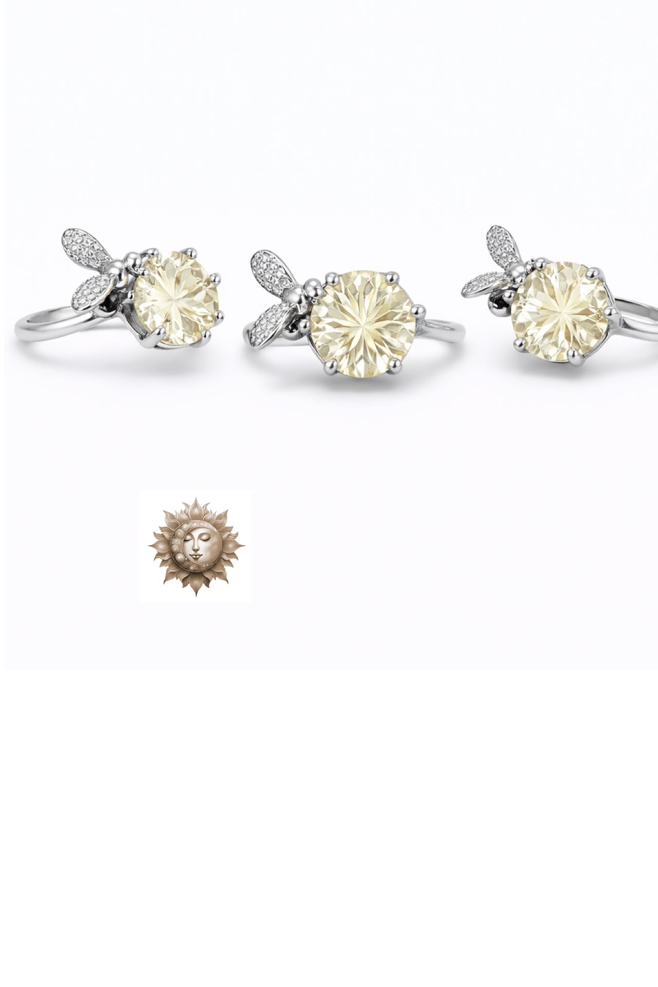 Citrine Bee Ring 925 Sterling Silver Adjustable Ring