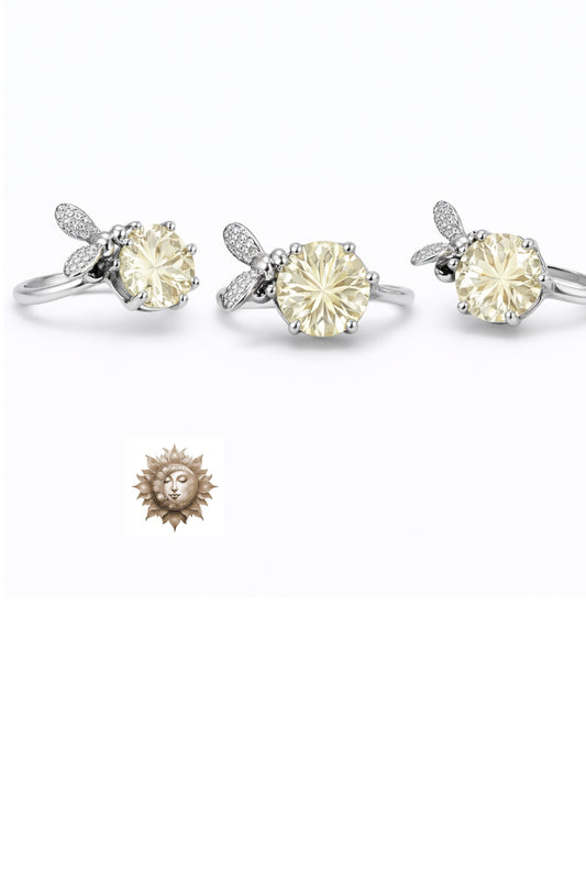 Citrine Bee Ring 925 Sterling Silver Adjustable Ring