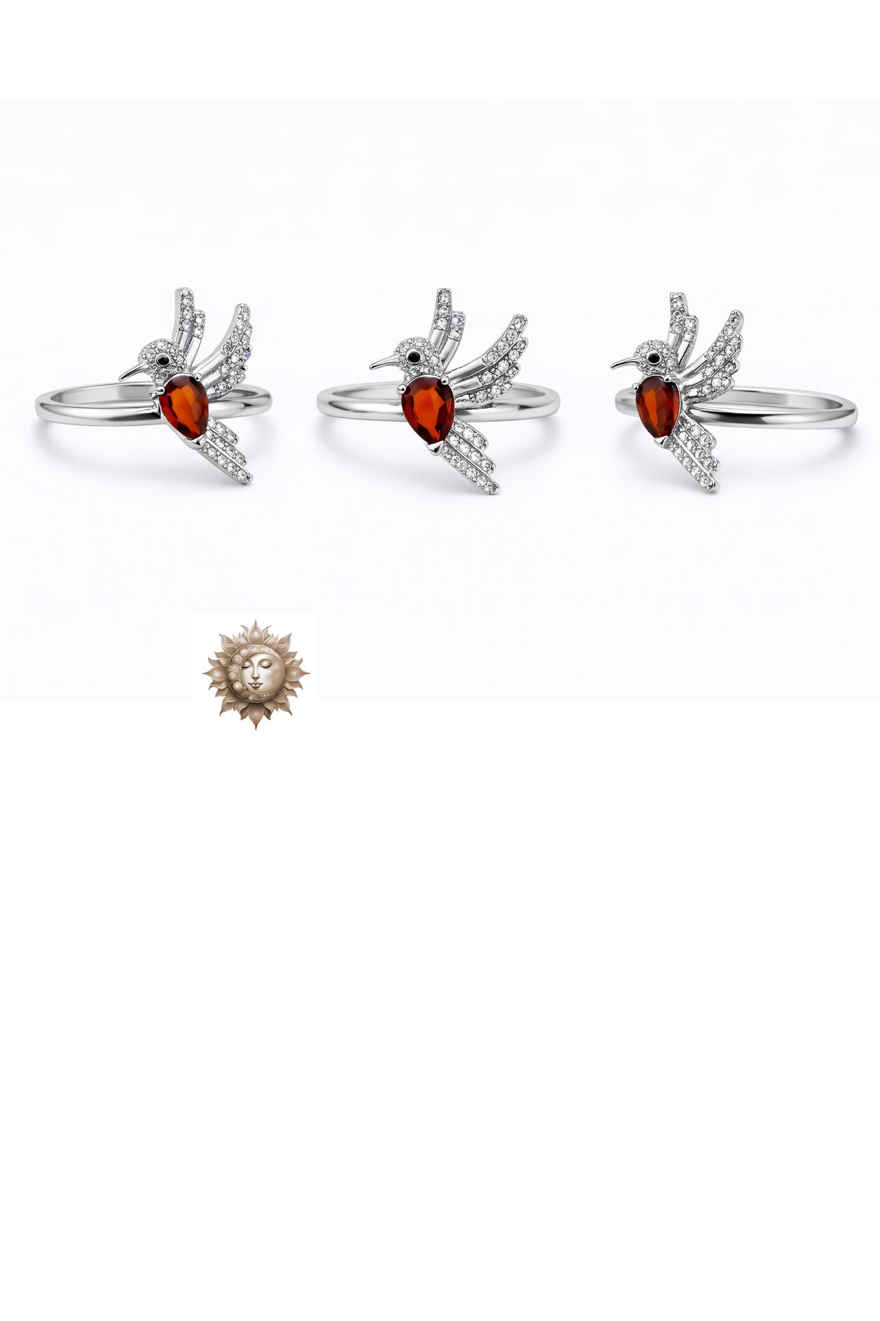 Garnet Bird Ring 925 Sterling Silver Adjustable