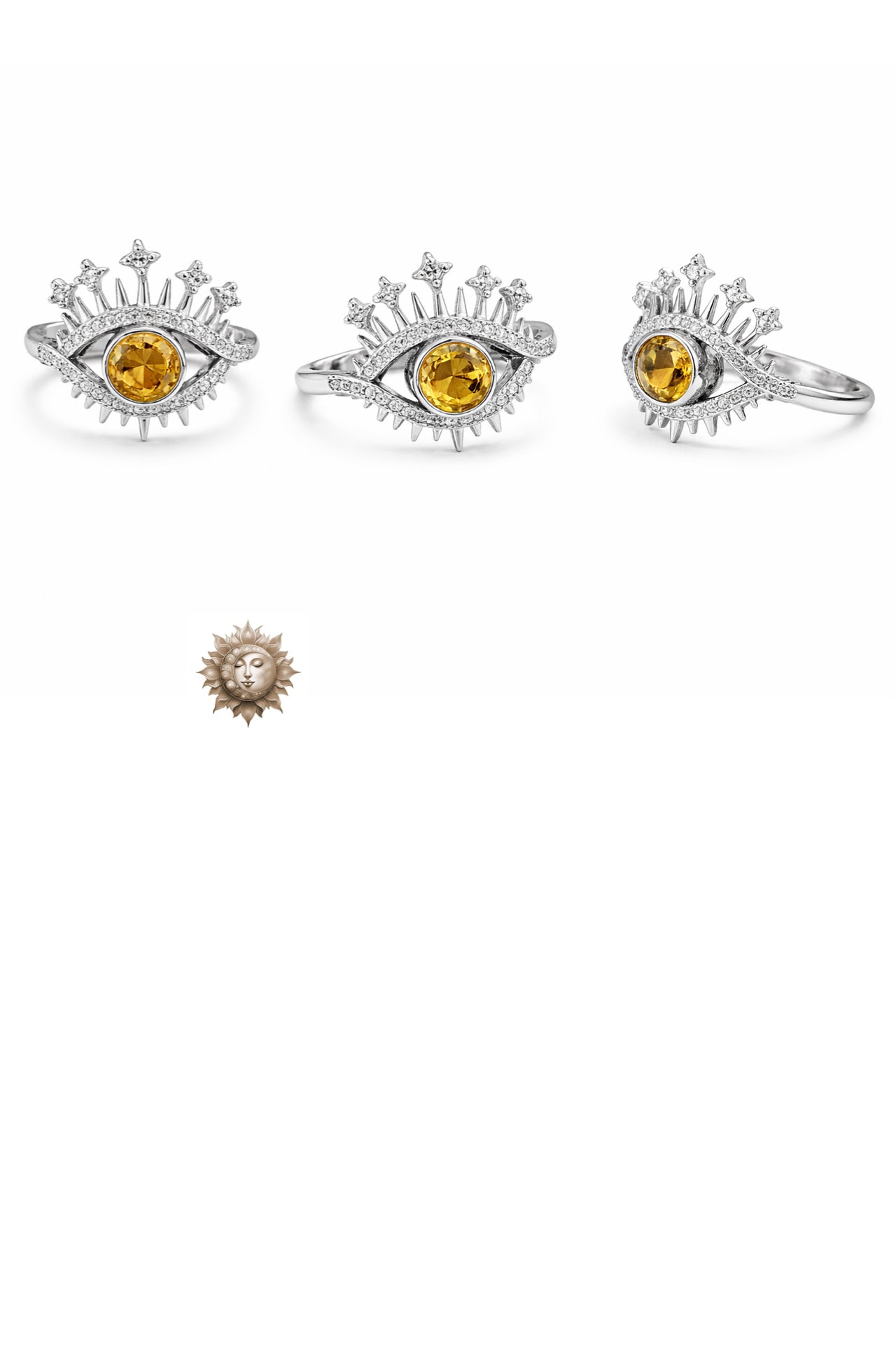 Citrine Eye Adjustable 925 Sterling Silver Ring