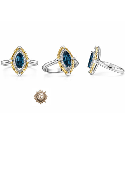 London Blue Topaz Adjustable 925 Sterling Silver Ring