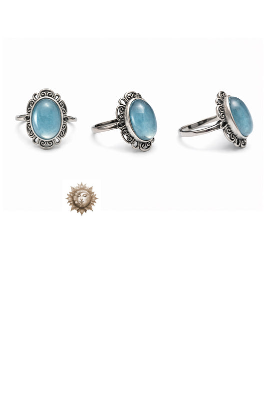 Aqua Marine Vintage Setting 925 Sterling Silver Adjustable Ring