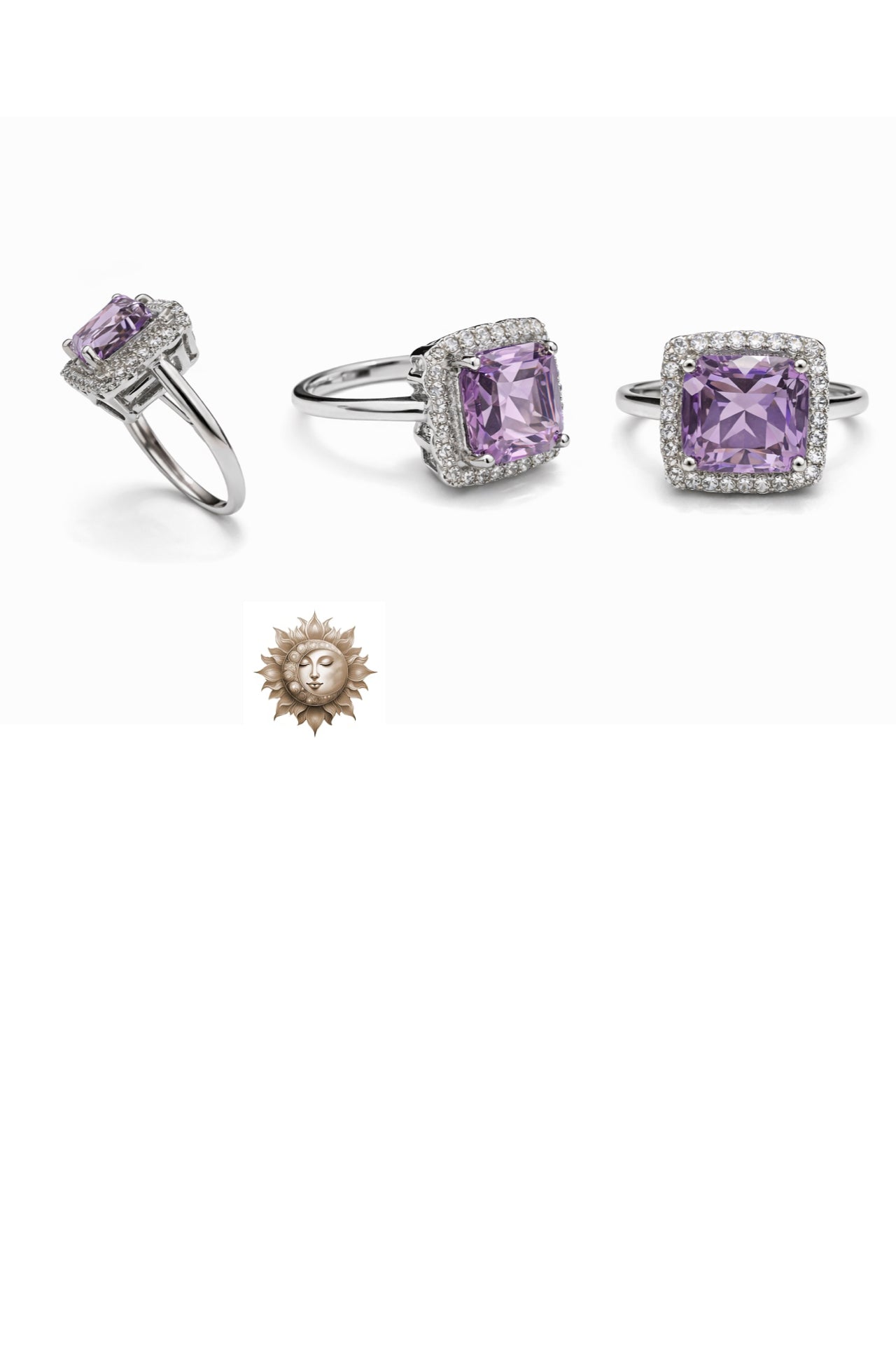 Statement Amethyst and Zircon 925 Sterling Silver Adjustable Ring