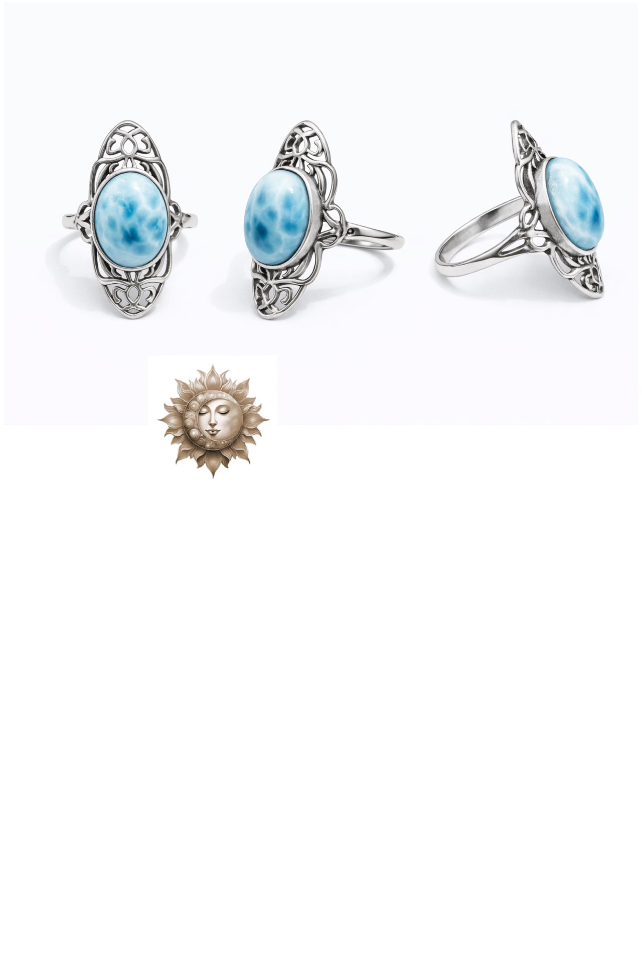 Larimar Statement 925 Sterling Silver Adjustable Ring