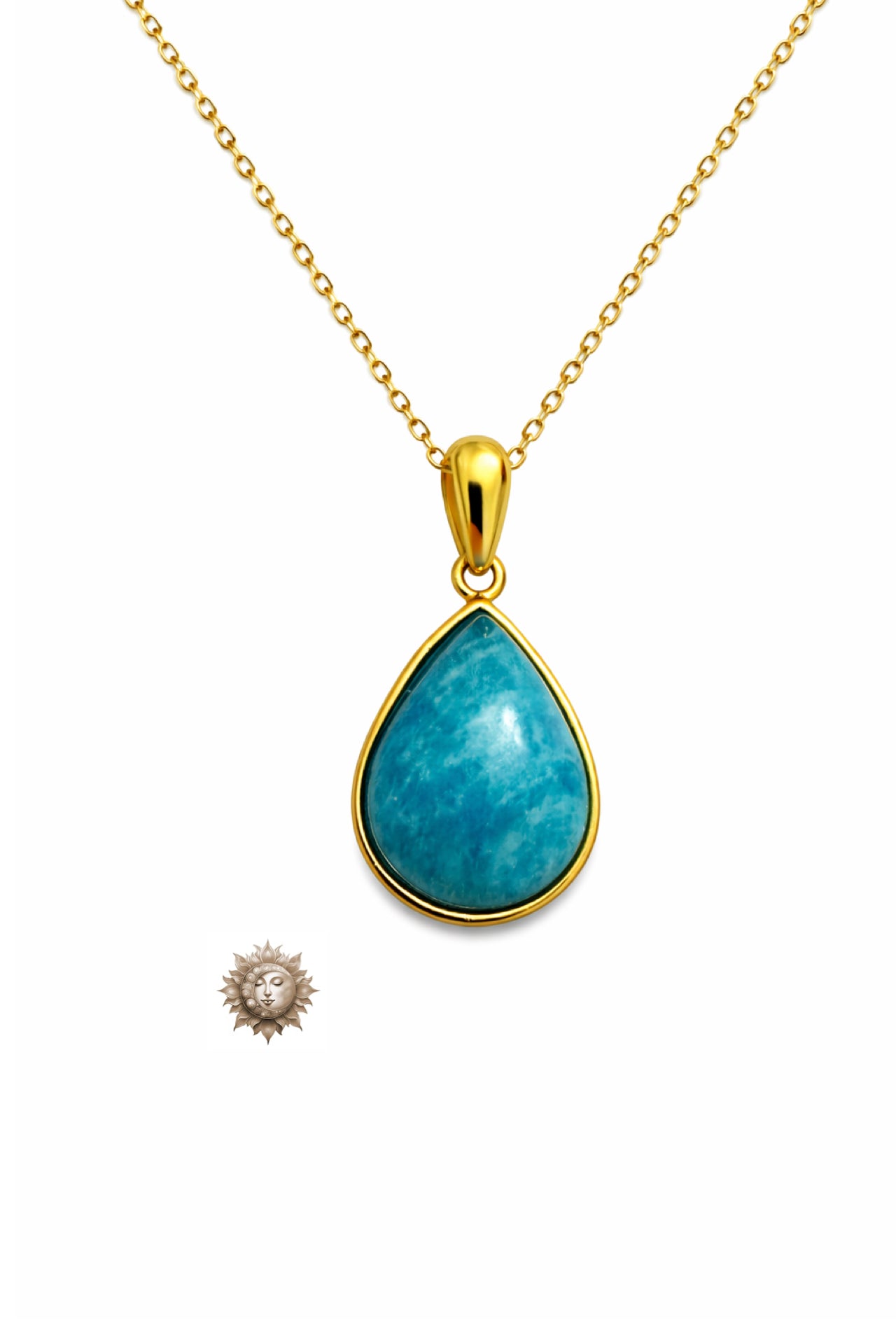 Amazonite Tear Drop 18 Carat Gold Plated 925 Sterling Silver Pendant and Chain