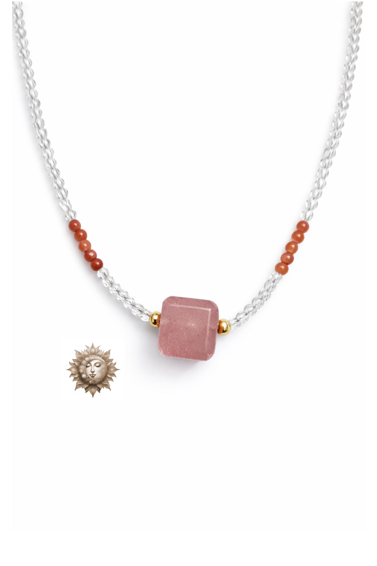 Faceted Clear Quartz, Agate and Rose Quartz Beaded Necklace