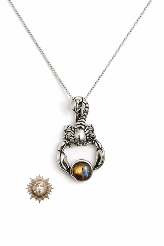 Labradorite Scorpion Pendant and Chain 925 Sterling Silver