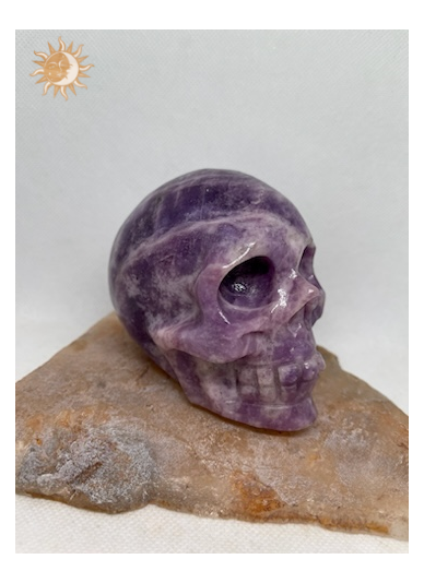 Lepidolite Skull Carving