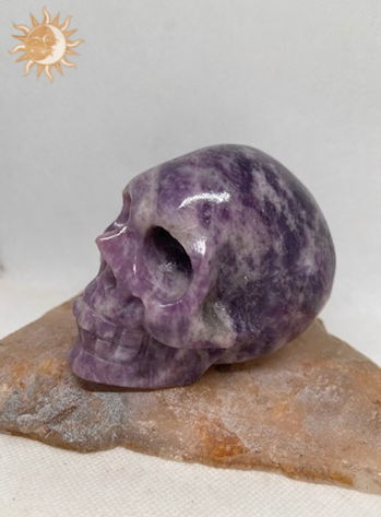 Lepidolite Skull Carving