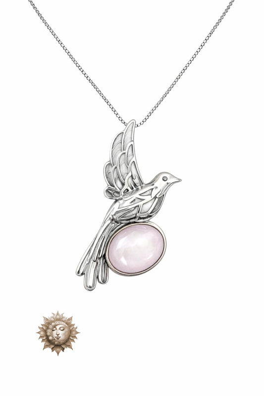 Kunzite Bird Pendant and Chain 925 Sterling Silver