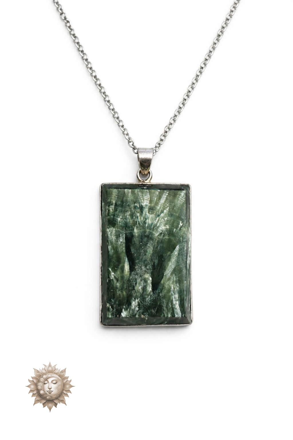Seraphinite Statement 925 Sterling Silver Pendant and Chain