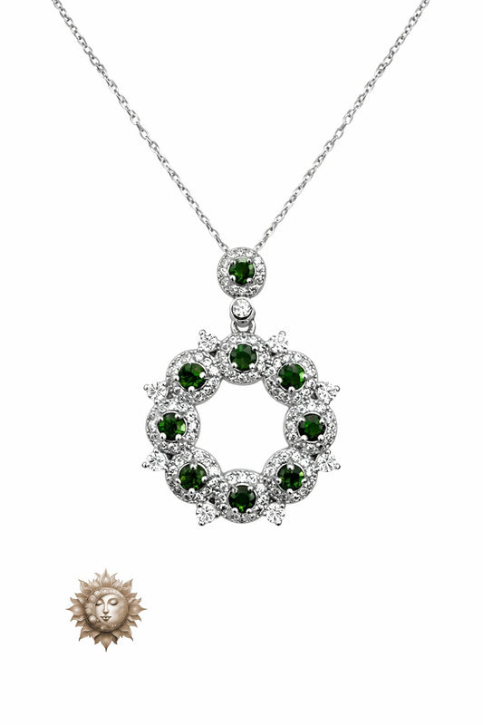 Dioptase and Moissanite Wreath Pendant and Chain 925 Sterling Silver