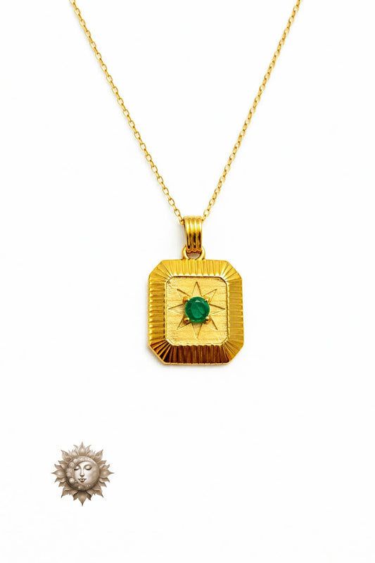 Emerald Pendant and Chain 18 Carat Gold Plated 925 Sterling Silver
