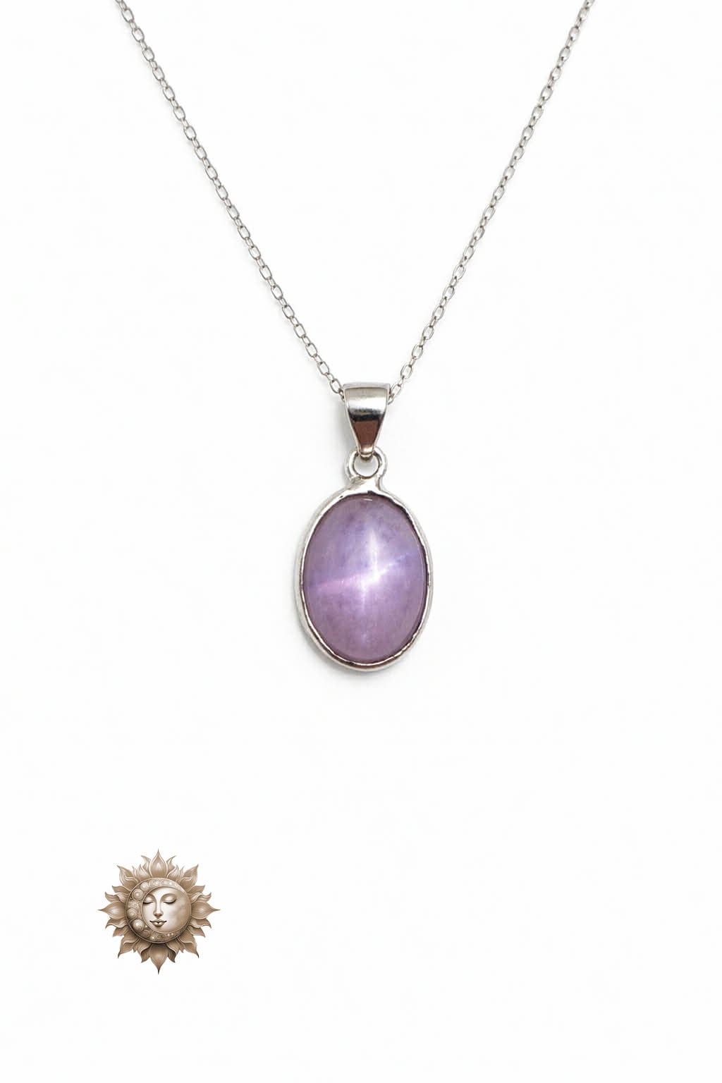 Oval Kunzite Pendant with Chain 925 Sterling Silver