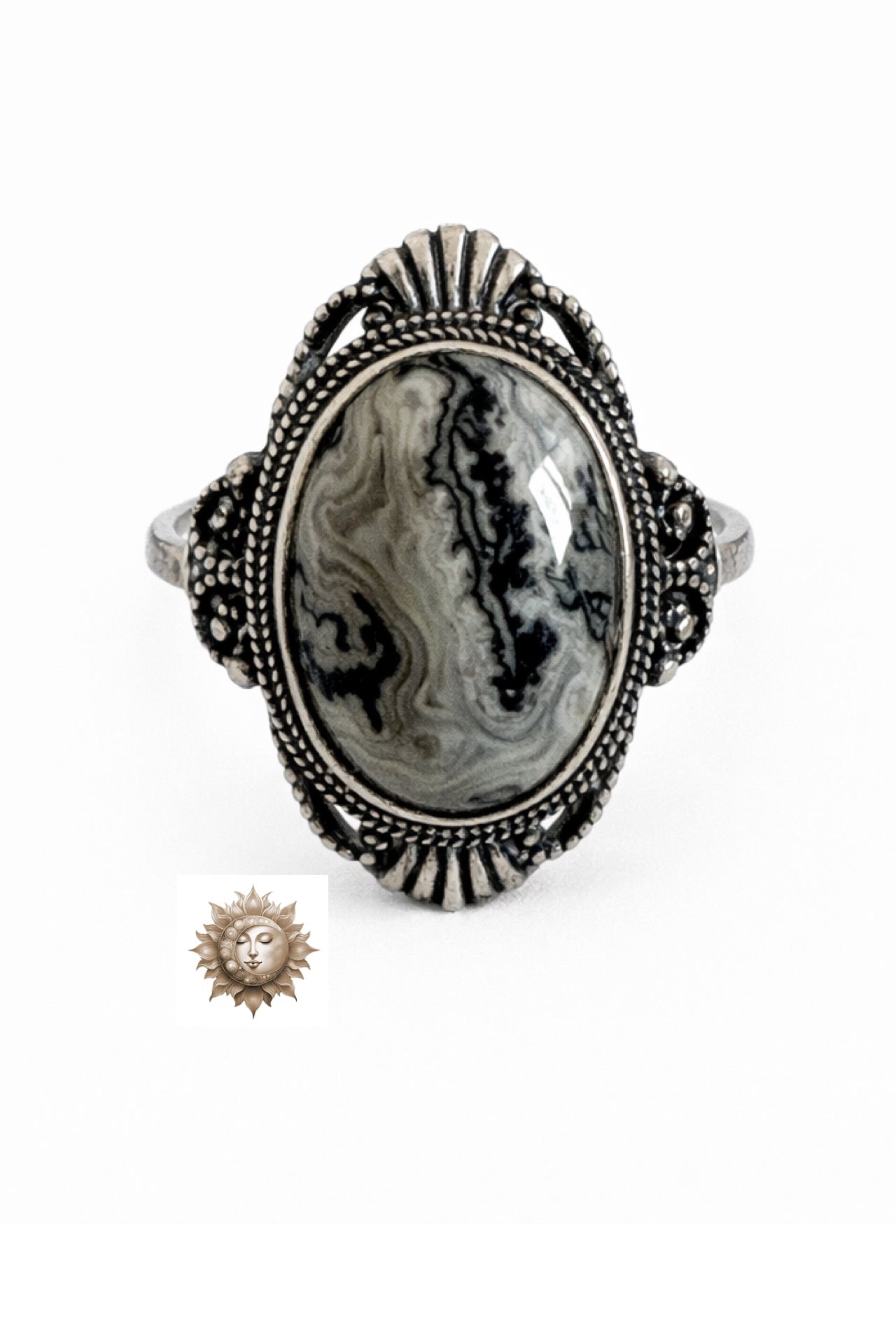 Vintage Setting Picasso Jasper Adjustable 925 Sterling Silver Ring