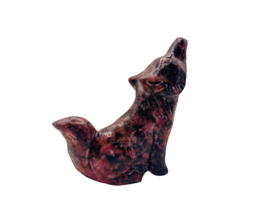 Rhodonite Wolf Carving