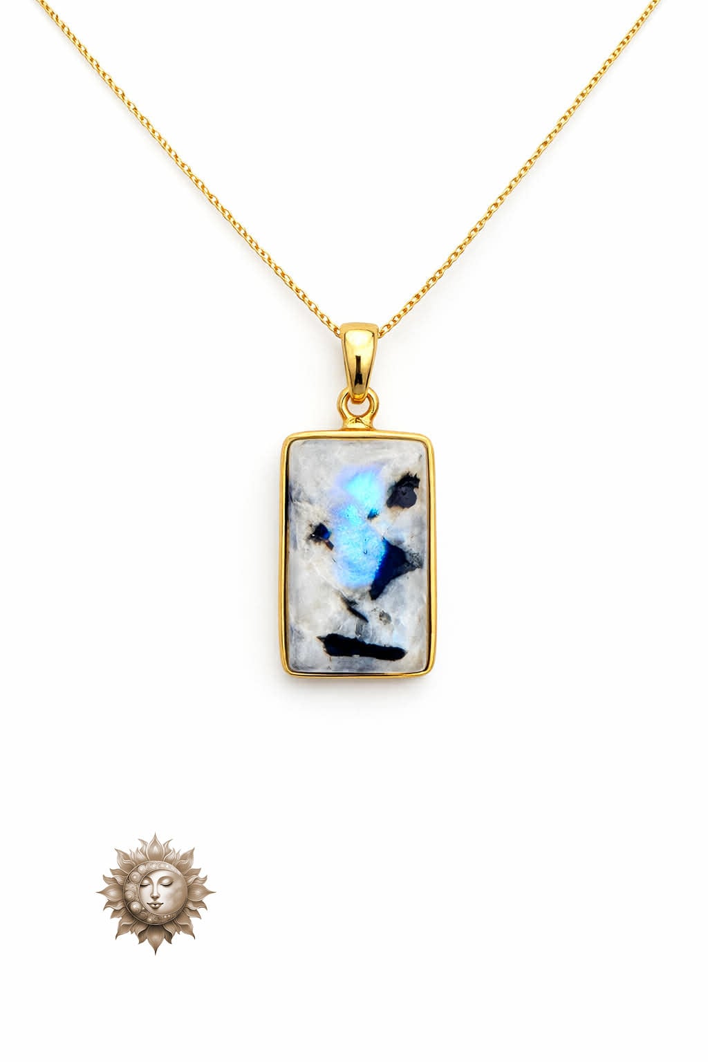 Rainbow Moonstone 18 Carat Gold Plated Sterling Silver Pendant and Chain