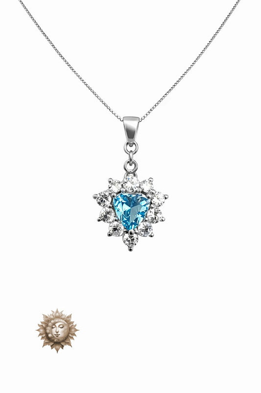 Blue Topaz and Moissanite Heart Shape Pendant and Necklace