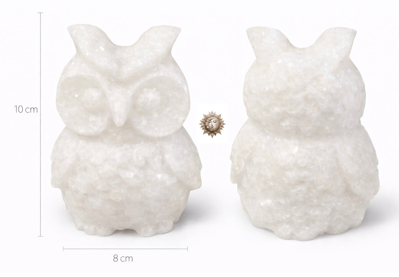 White Jade Owl Carving – Natural Jade Crystal Owl Figurine Décor