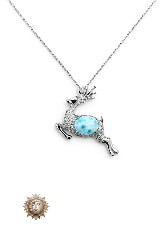 Larimar Reindeer Pendant and Chain 925 Sterling Silver