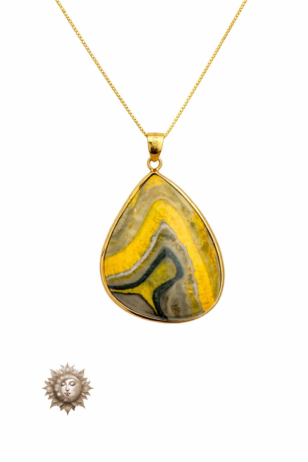 Statement Bumblebee Jasper Pendant and Necklace 18 Carat Gold Plated 925 Sterling Silver