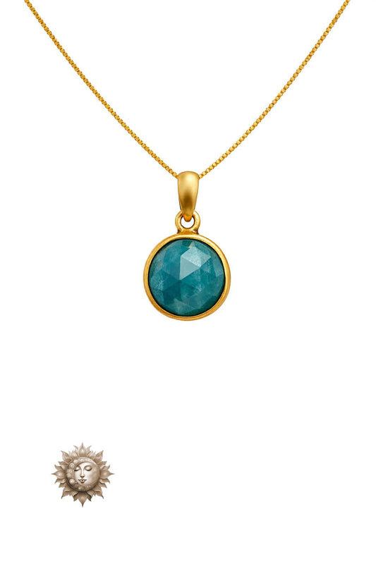 Faceted Turquoise Pendant and 18 Carat Gold Plated Sterling Silver Necklace