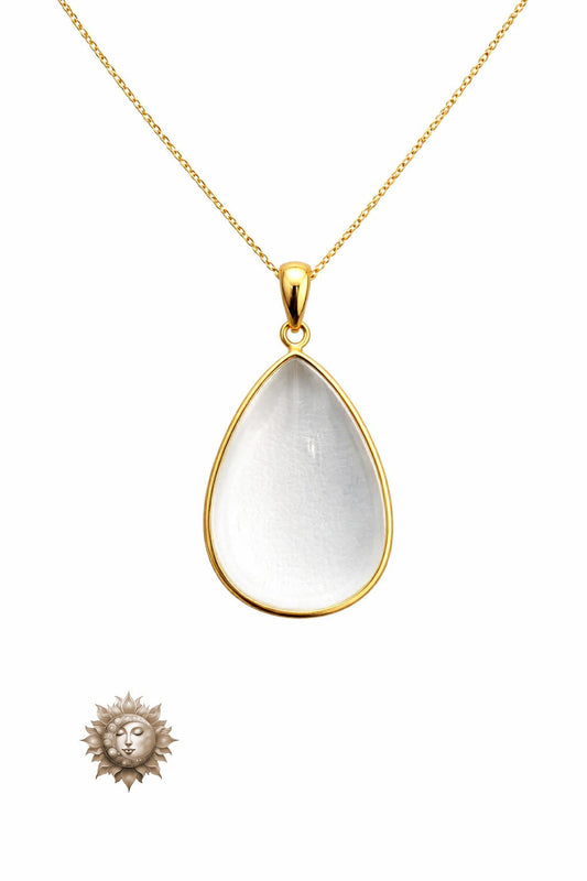 Statement Clear Quartz Teardrop Pendant and Chain 18 Carat Gold Plated 925 Sterling Silver
