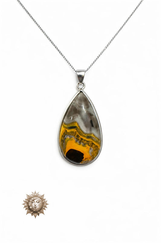 Statement Bumblebee Jasper Pendant and Chain 925 Sterling Silver