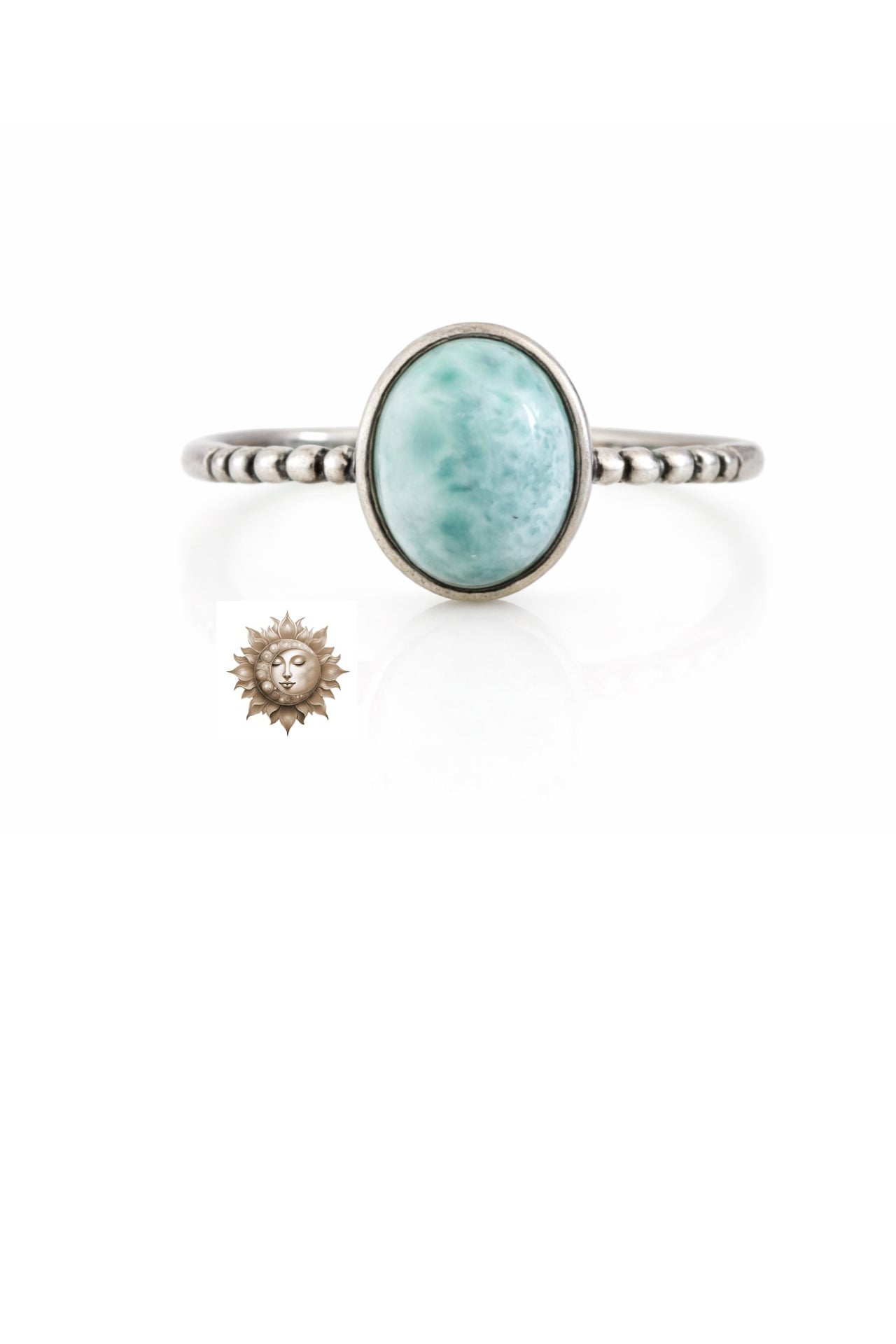 Oval Larimar Adjustable 925 Sterling Silver Ring