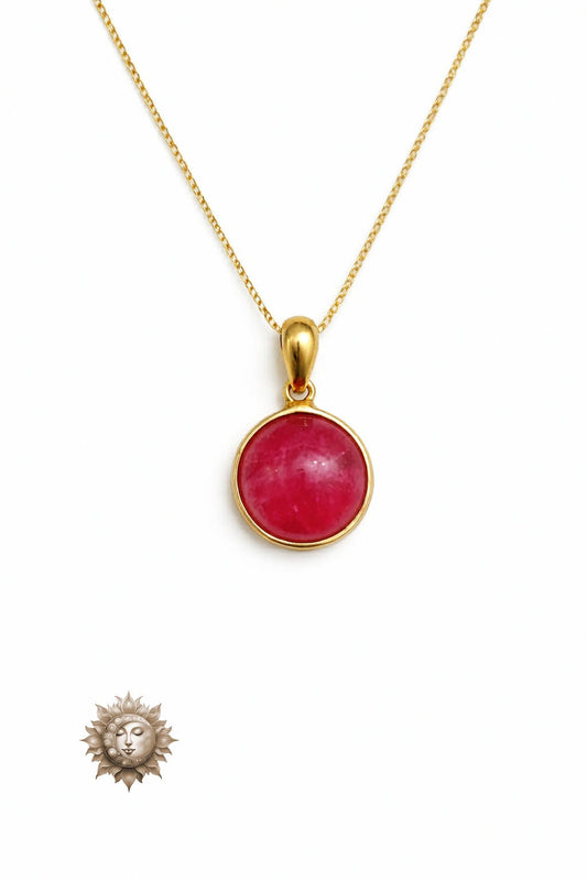 Rhodonite Pendant and Chain 18 Carat Gold Plated 925 Sterling Silver