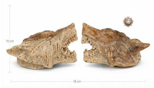 Amber Calcite Wolf Head Carving – UV Reactive Natural Crystal Sculpture
