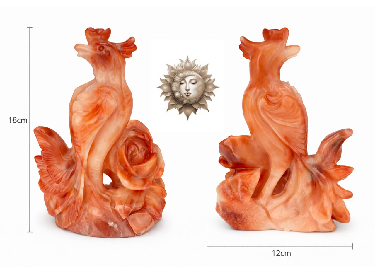 Carnelian Agate Phoenix Carving – Large Natural Carnelian Crystal Statement Sculpture