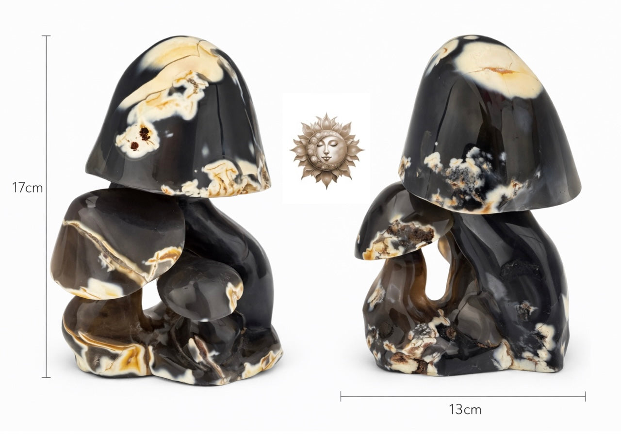 Orca Agate Mushroom Carving – Large Natural Orca Stone Crystal Statement Décor