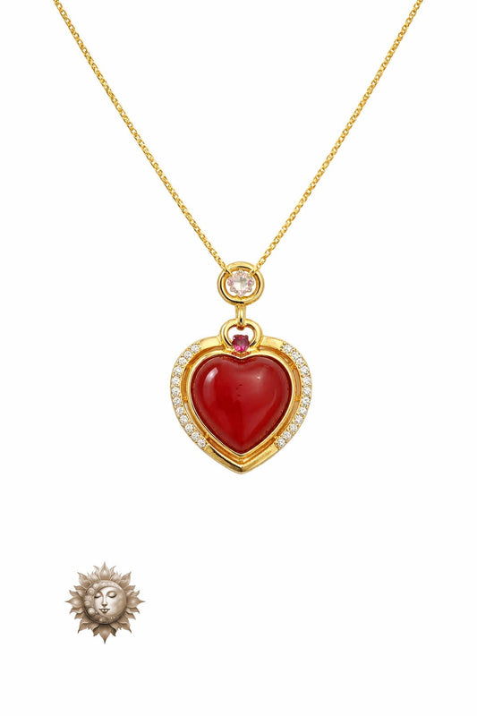 Carnelian Heart Shape Pendant and Chain 18 Carat Plated 925 Sterling Silver