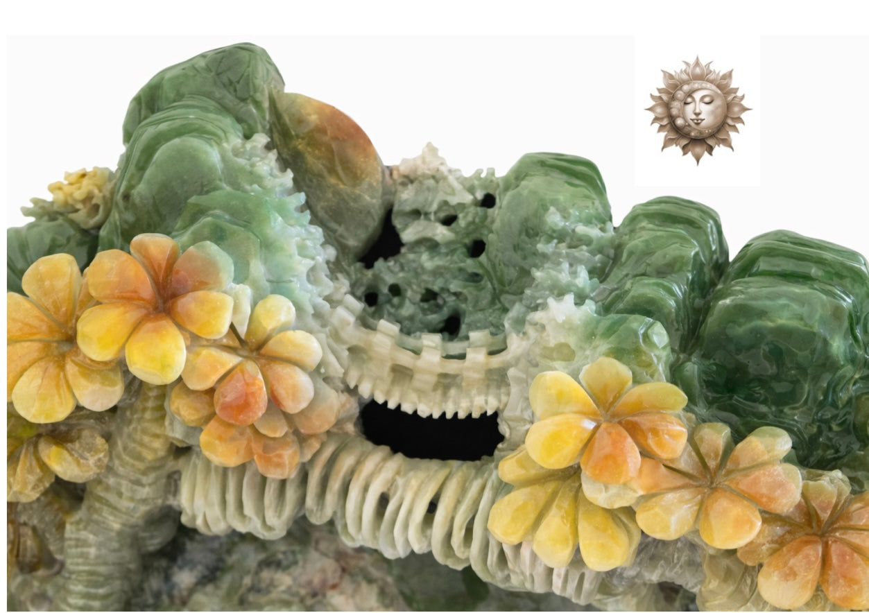 Multi-Tonal Jade Landscape Scene Carving – Massive Statement Jade Sculpture with Intricate Detail