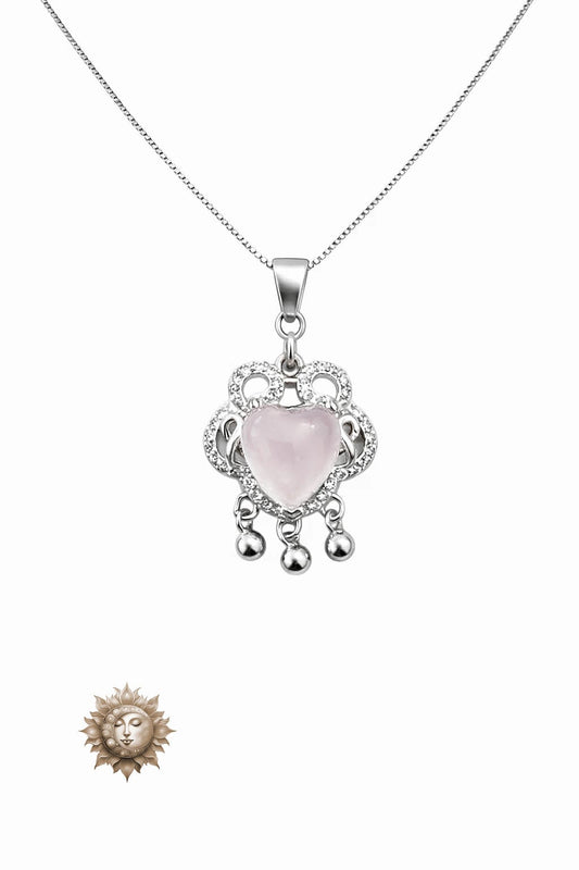 Heart Shape Rose Quartz Filigree Style Pendant and Chain 925 Sterling Silver