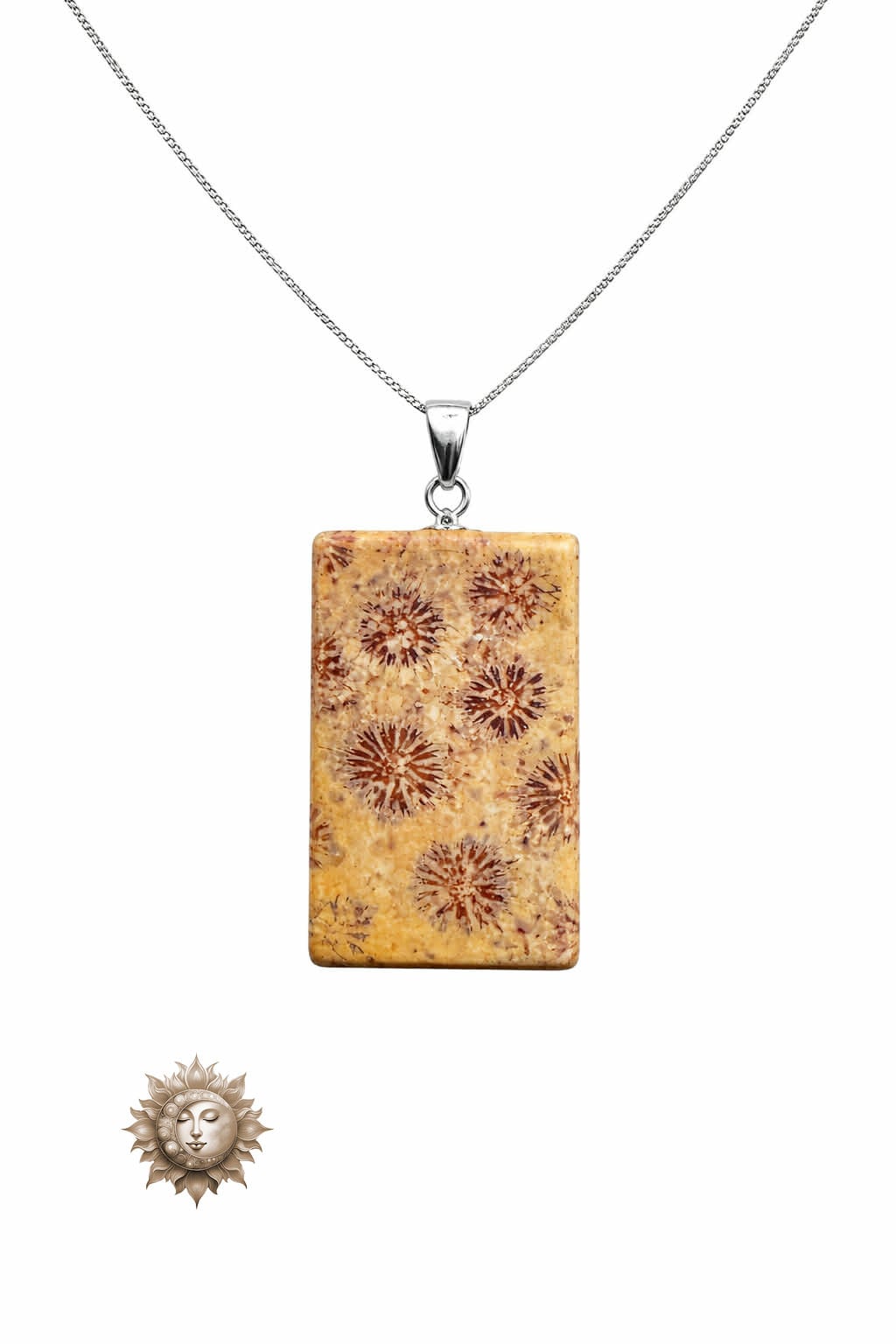 Fossilized Coral Jade Pendant and Necklace 925 Sterling Silver