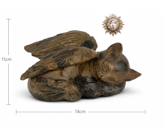Bamboo Jasper Sleeping Angel Cat Carving – Natural Earth-Toned Crystal Sculpture