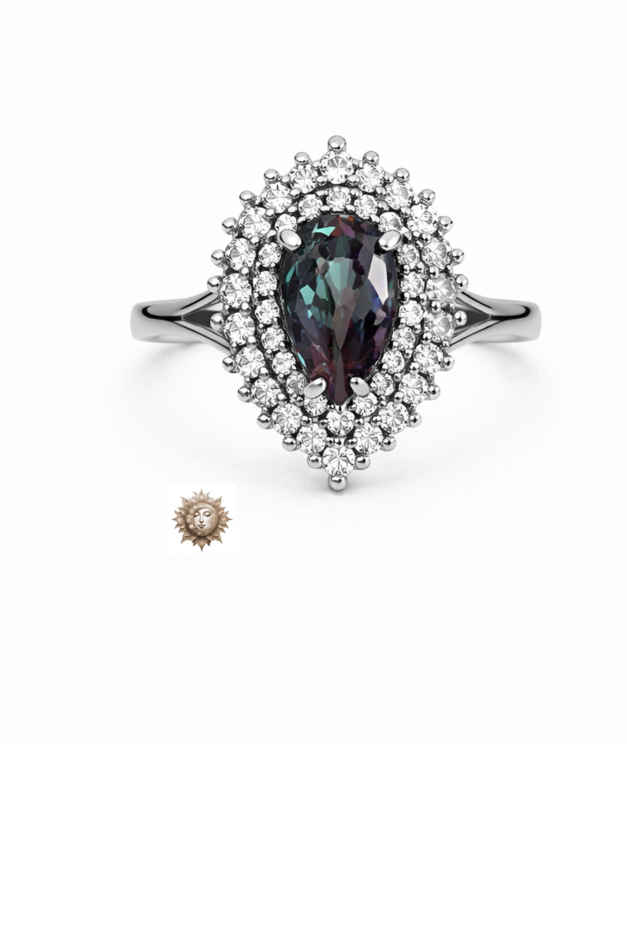Teardrop Alexandrite and Zircon Adjustable 925 Sterling Silver Ring