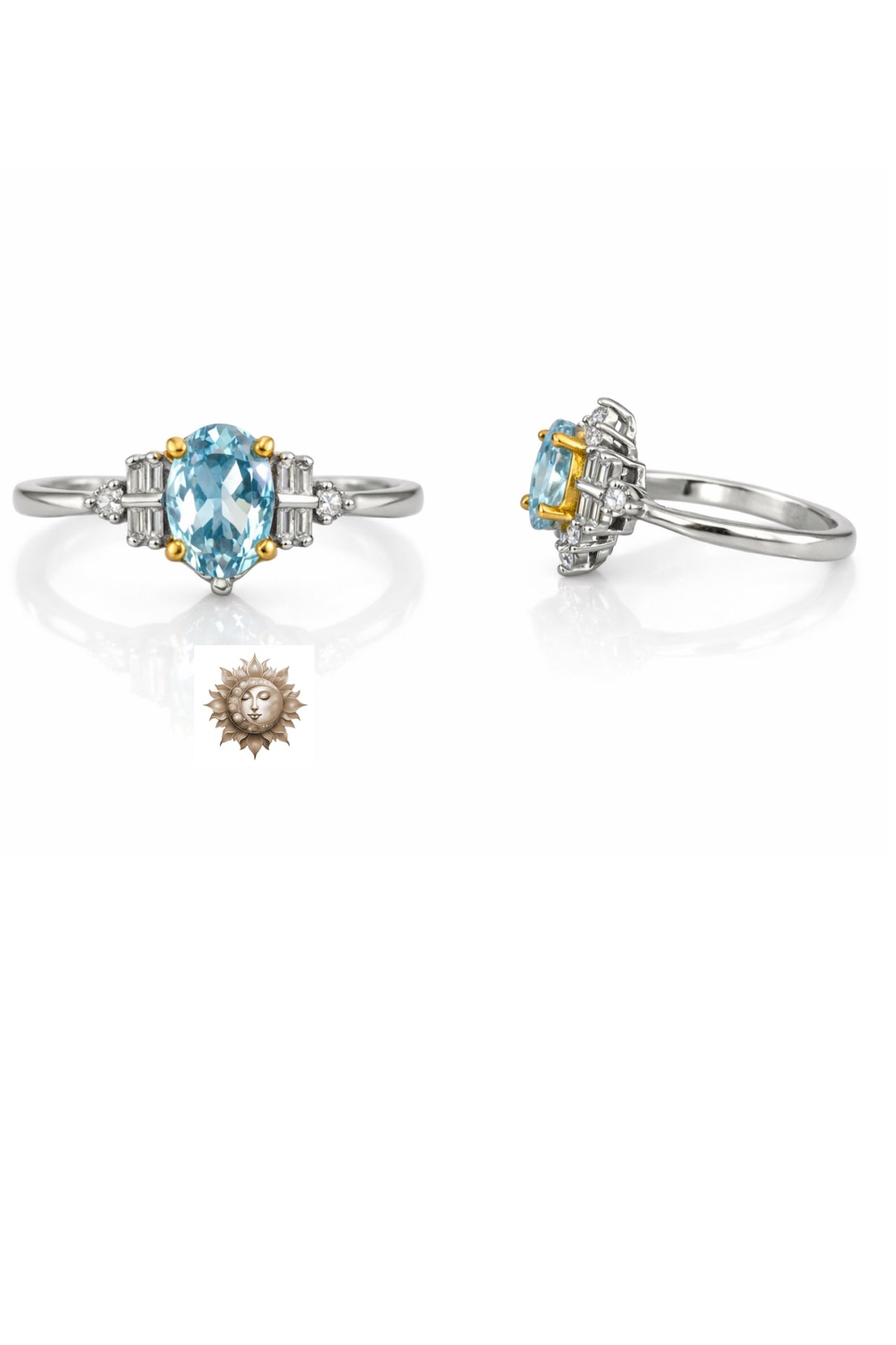 Blue Topaz Moissanite Zircon Adjustable 925 Sterling Silver Ring