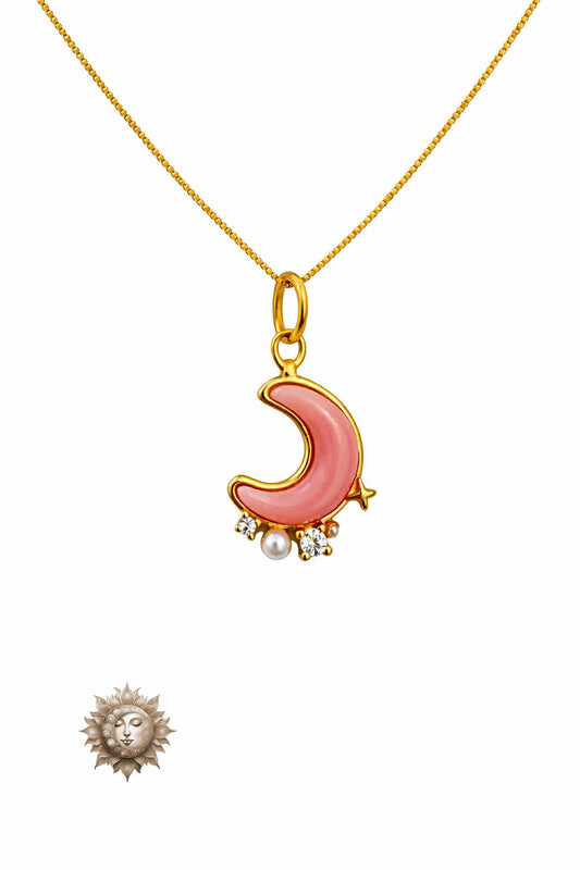 Pink Conch Shell Moon Pendant and Necklace