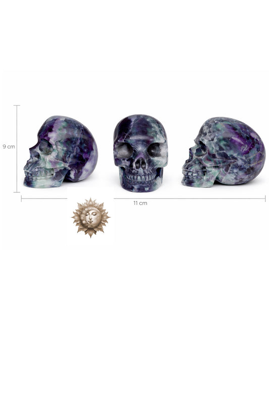 Rainbow Fluorite Skull Carving – Natural Crystal Statement Sculpture